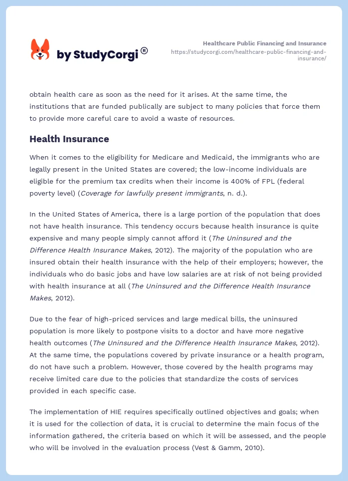 Healthcare Public Financing and Insurance. Page 2