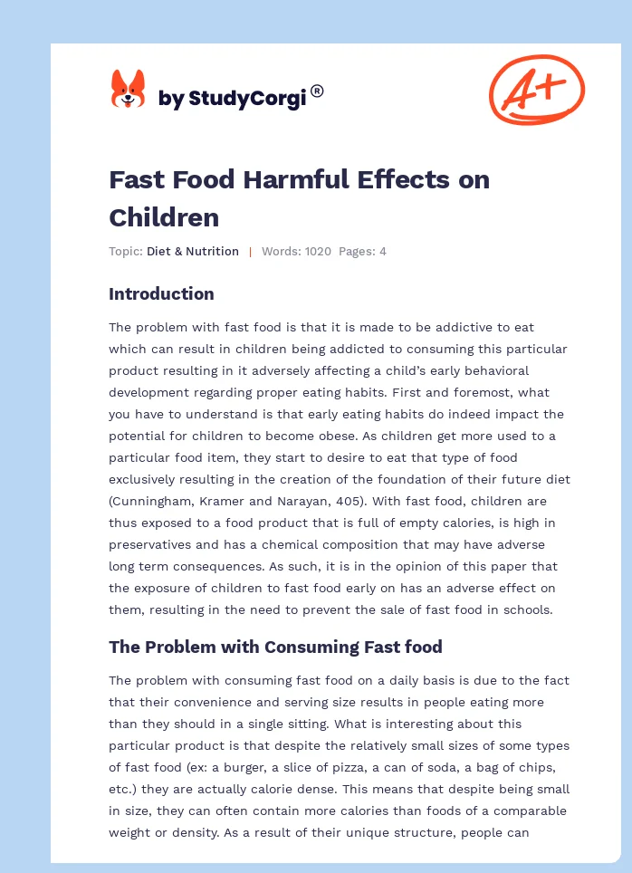 Fast Food Harmful Effects on Children. Page 1
