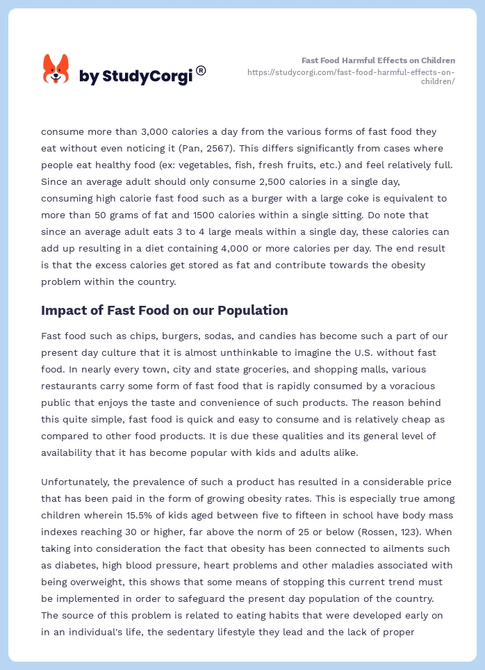 Fast Food Harmful Effects on Children. Page 2
