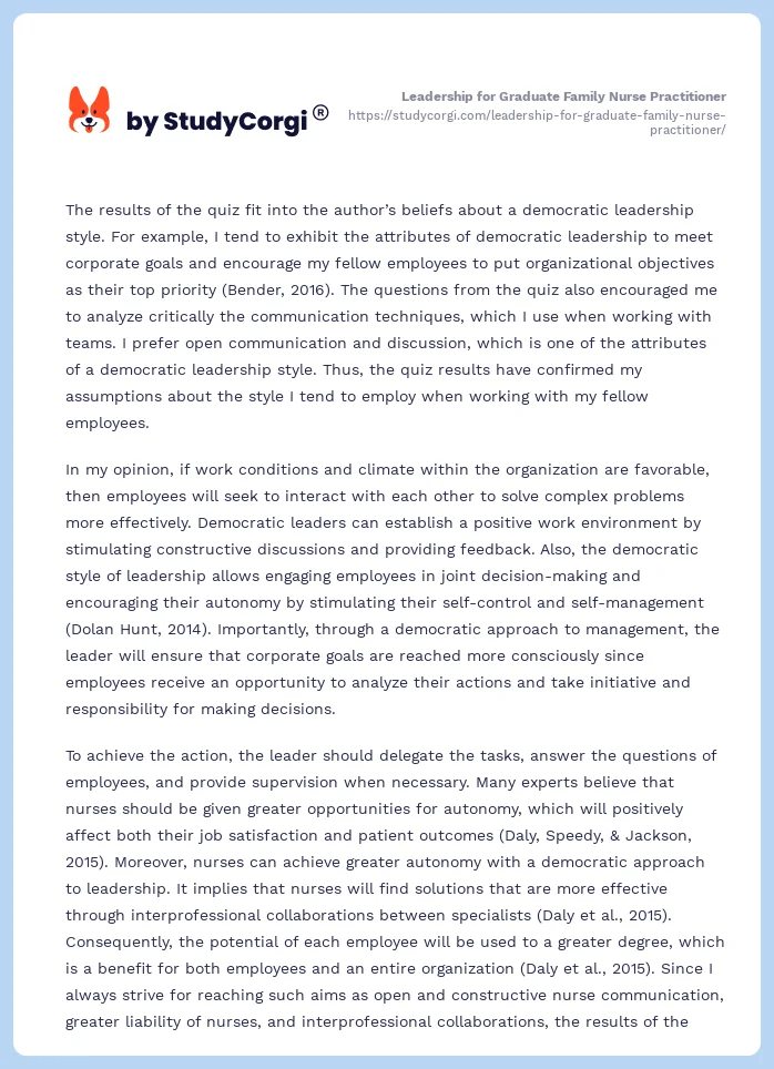 Leadership for Graduate Family Nurse Practitioner. Page 2