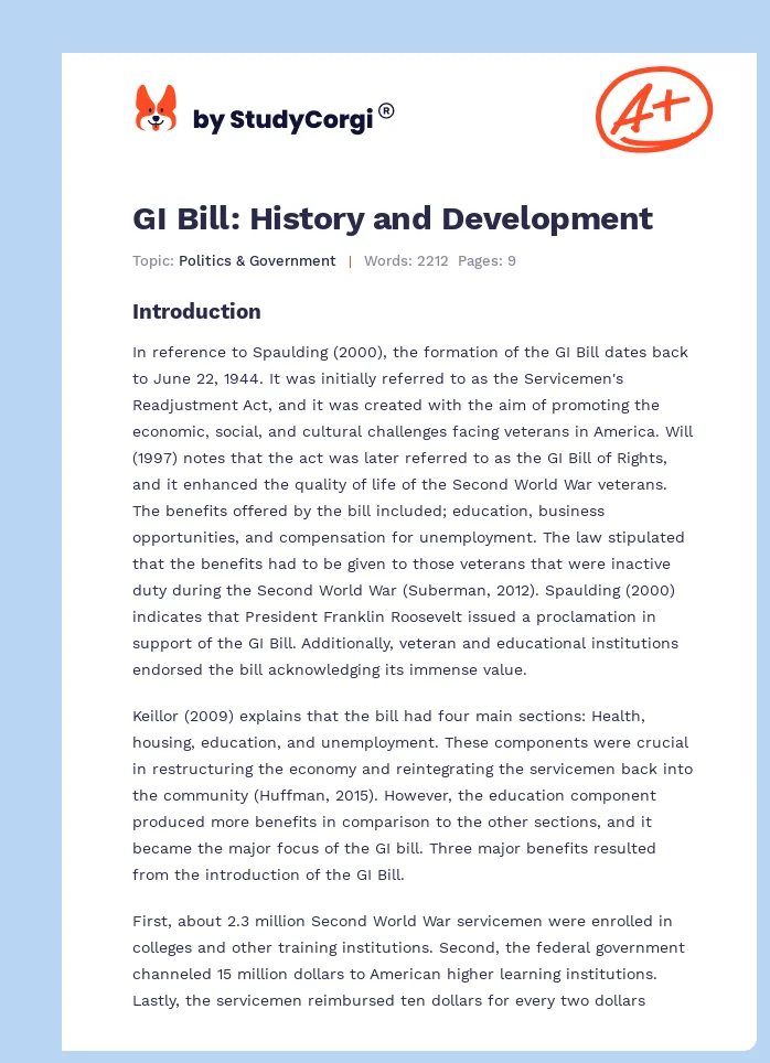 GI Bill: History and Development. Page 1