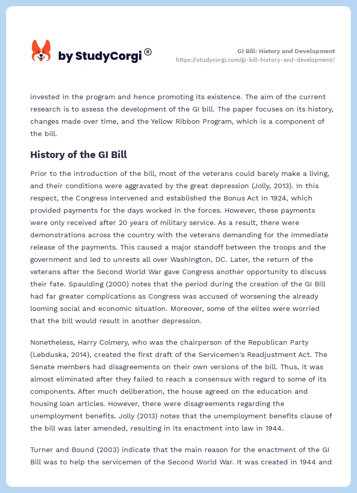 GI Bill: History and Development. Page 2