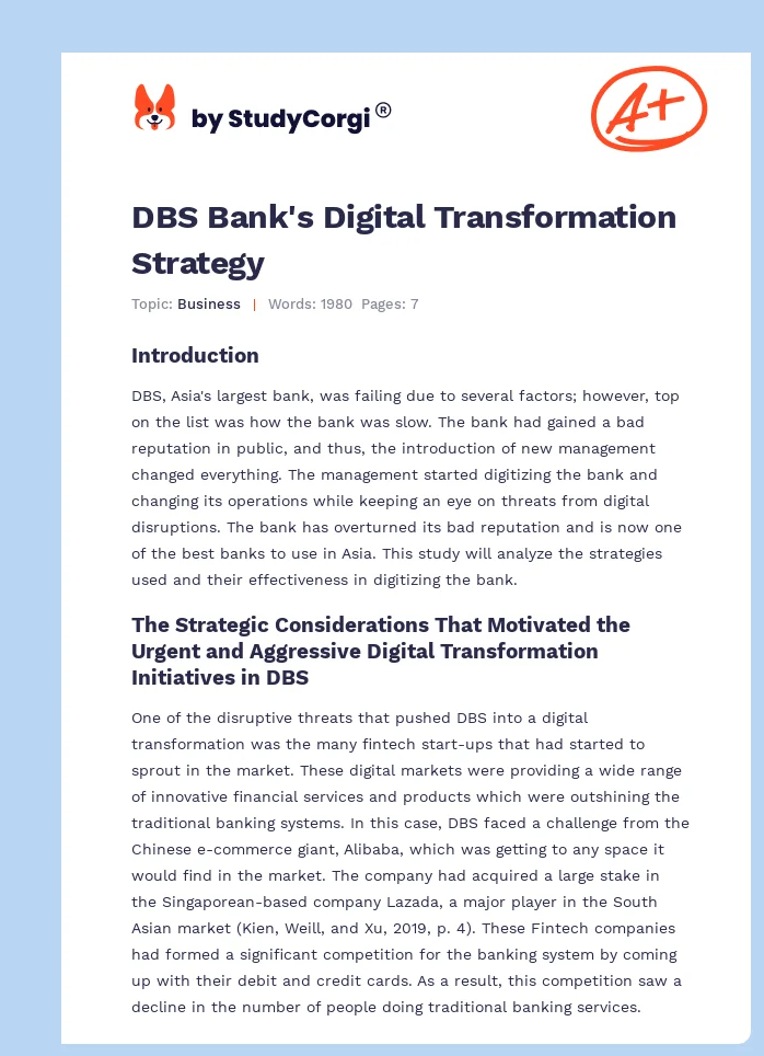 DBS Bank's Digital Transformation Strategy. Page 1