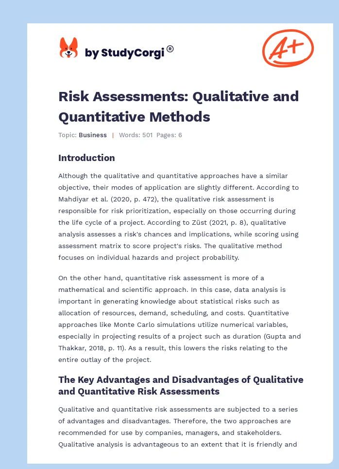 Risk Assessments: Qualitative and Quantitative Methods. Page 1