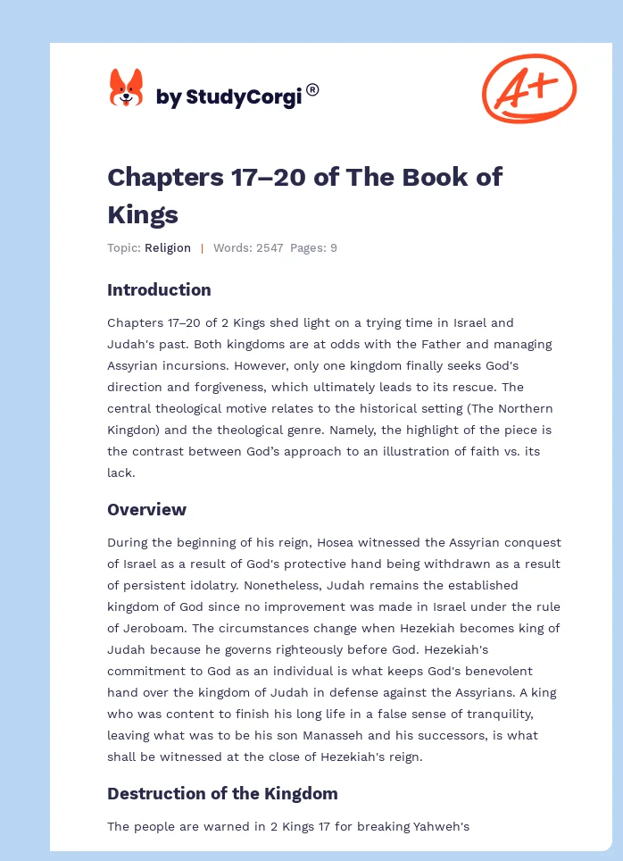 Chapters 17–20 of The Book of Kings. Page 1