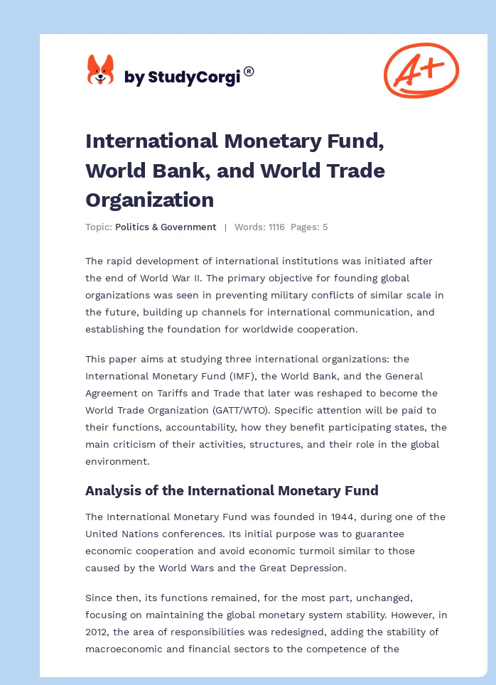 International Monetary Fund, World Bank, and World Trade Organization. Page 1