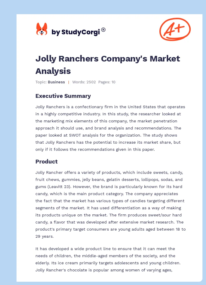 Jolly Ranchers Company's Market Analysis. Page 1