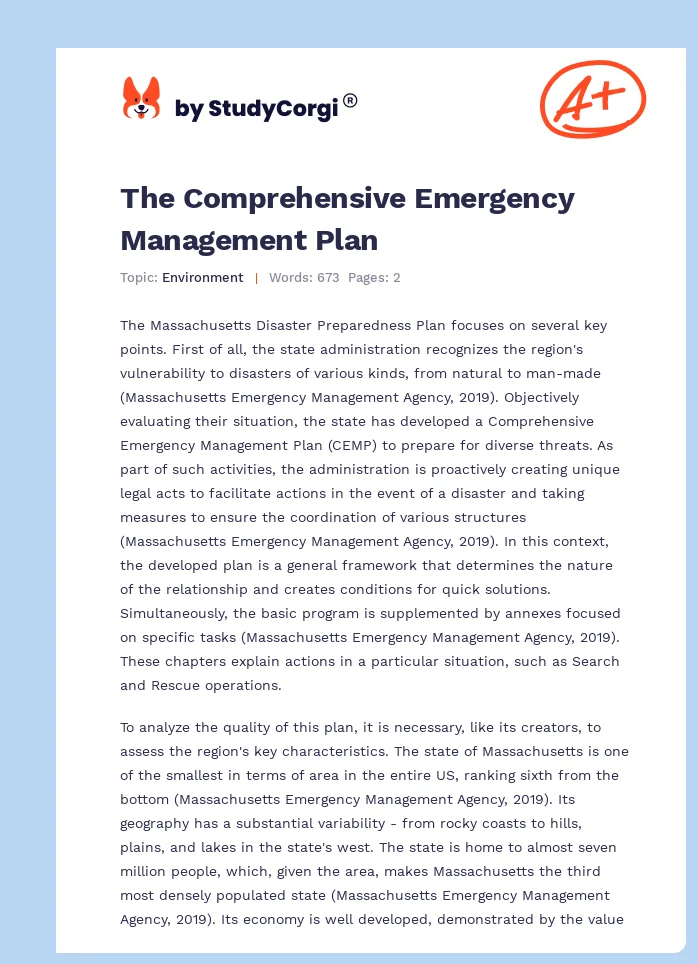 The Comprehensive Emergency Management Plan. Page 1