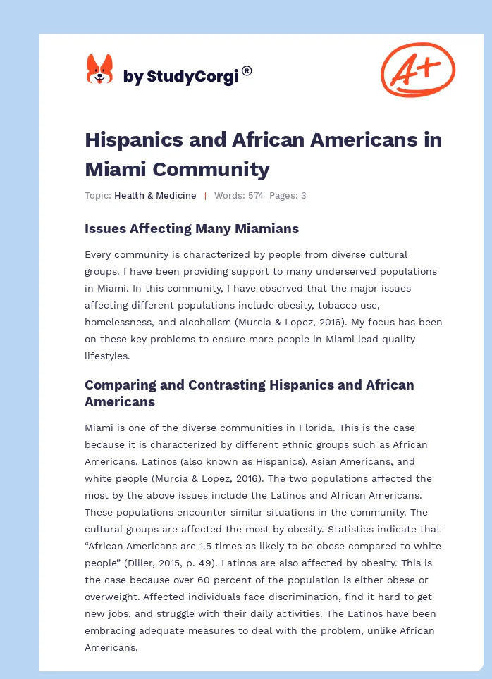Hispanics and African Americans in Miami Community. Page 1