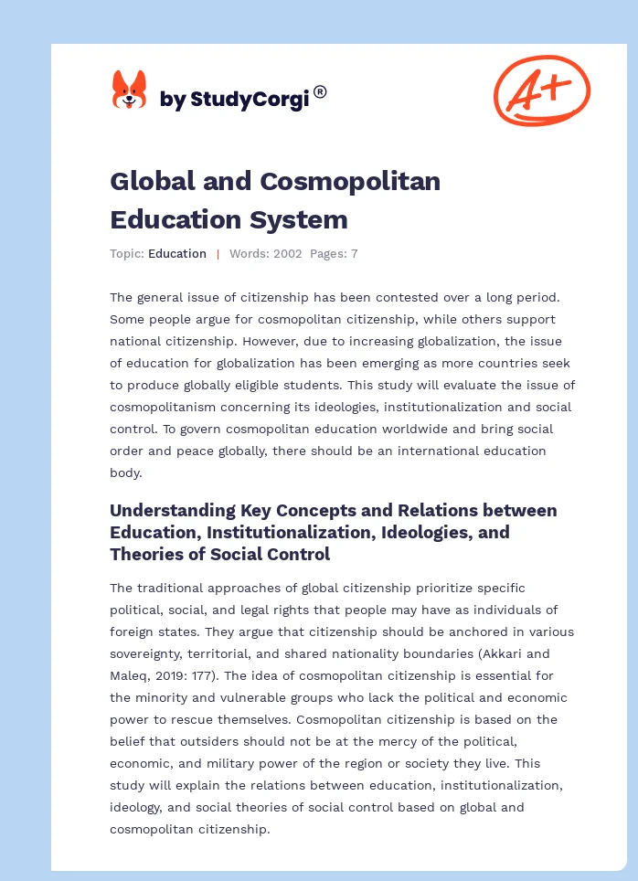 Global and Cosmopolitan Education System. Page 1