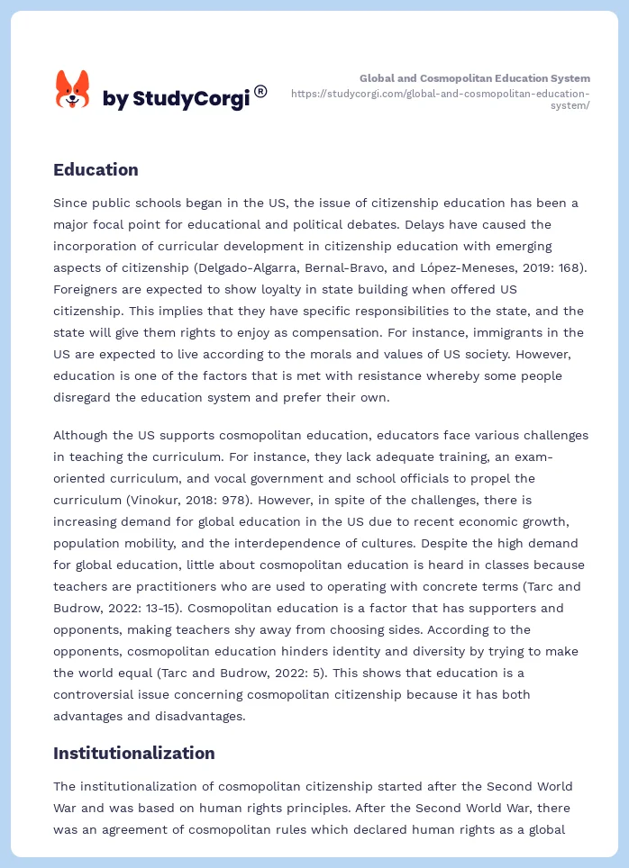 Global and Cosmopolitan Education System. Page 2