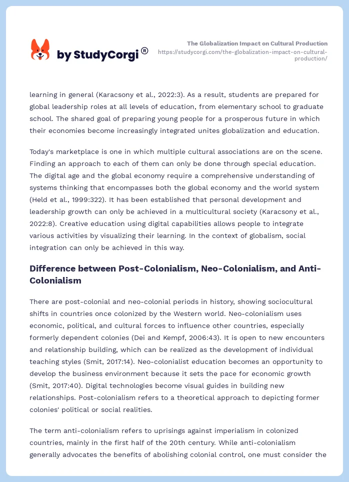 The Globalization Impact on Cultural Production. Page 2