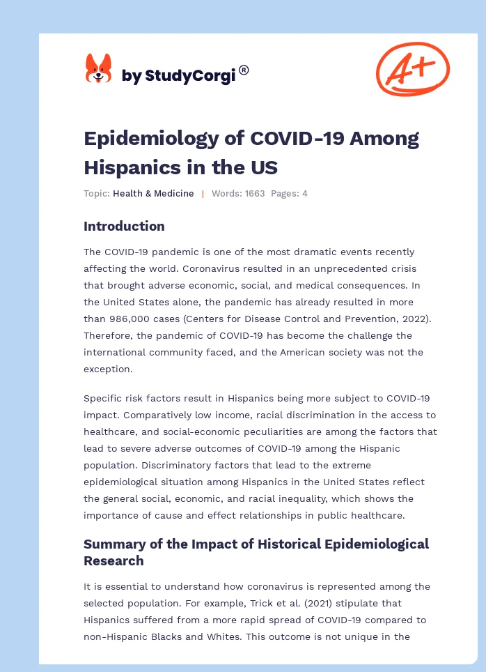Epidemiology of COVID-19 Among Hispanics in the US. Page 1