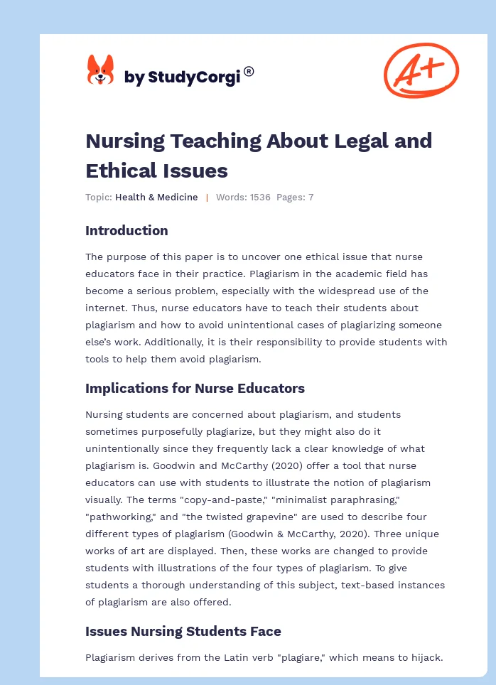 Nursing Teaching About Legal and Ethical Issues. Page 1