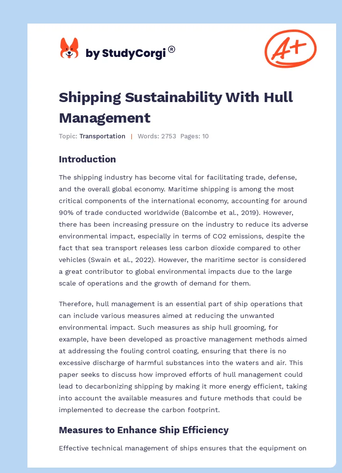 Shipping Sustainability With Hull Management. Page 1