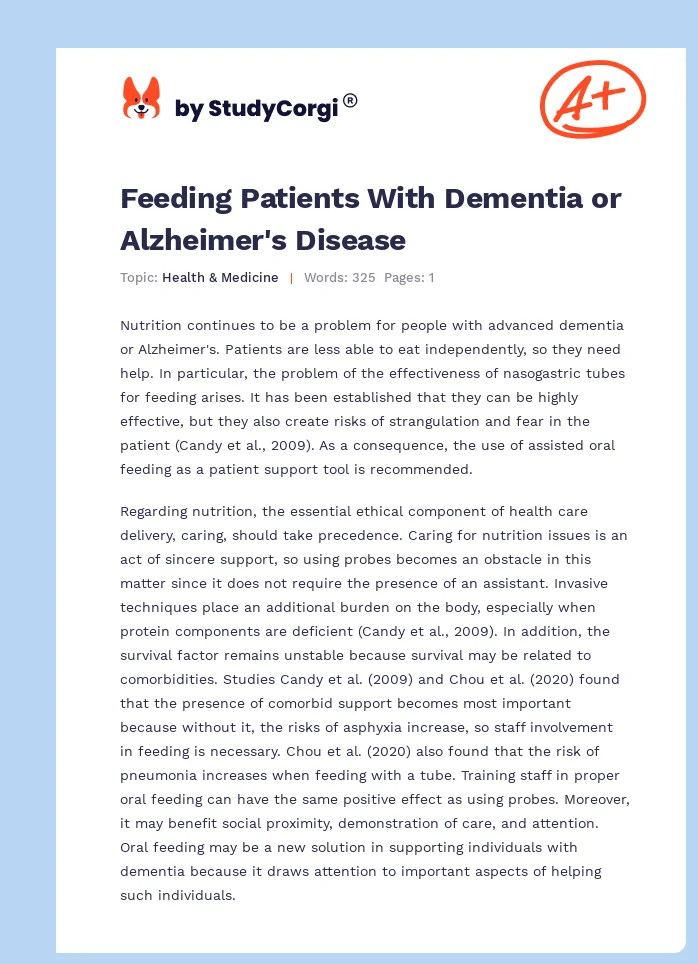 Feeding Patients With Dementia or Alzheimer's Disease. Page 1