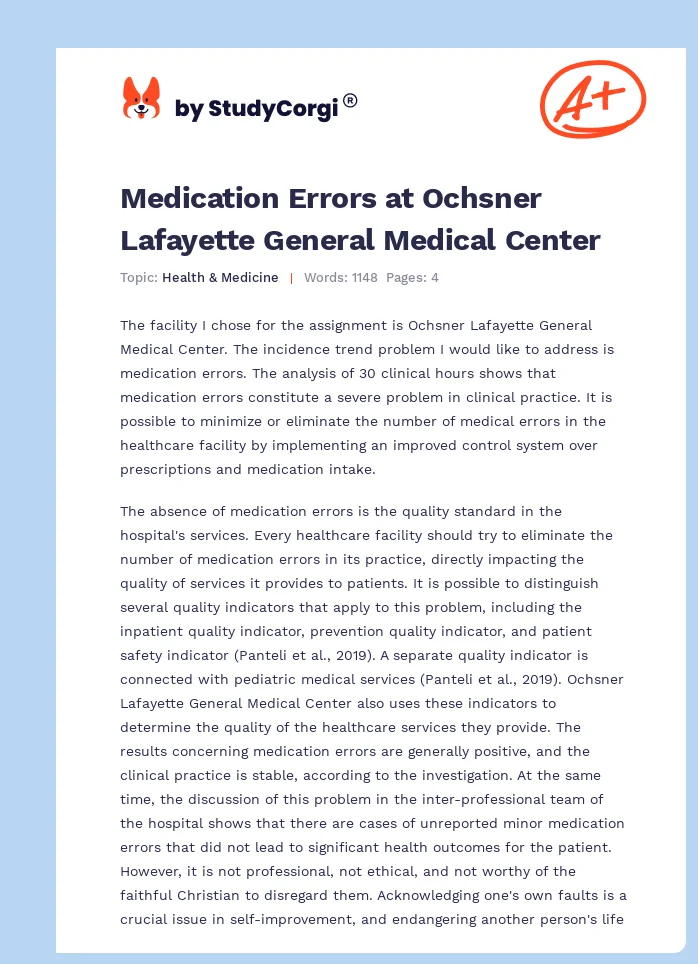 Medication Errors at Ochsner Lafayette General Medical Center. Page 1