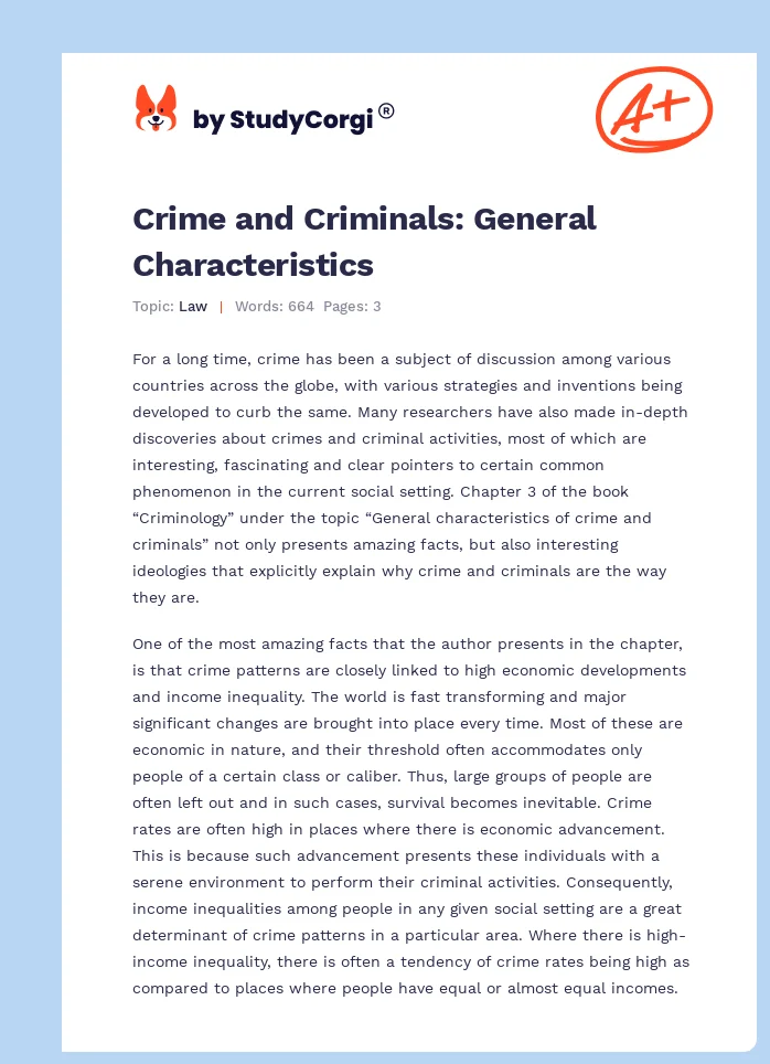 Crime and Criminals: General Characteristics. Page 1