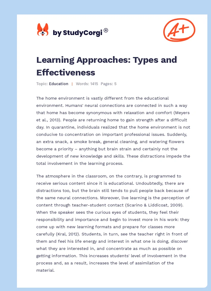 Learning Approaches: Types and Effectiveness. Page 1