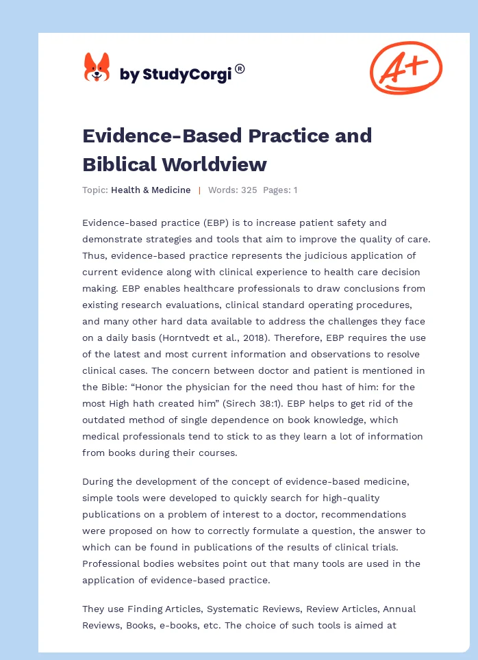 Evidence-Based Practice and Biblical Worldview. Page 1