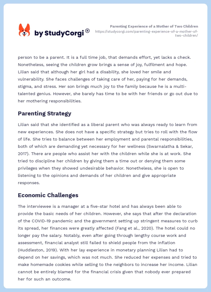Parenting Experience of a Mother of Two Children. Page 2