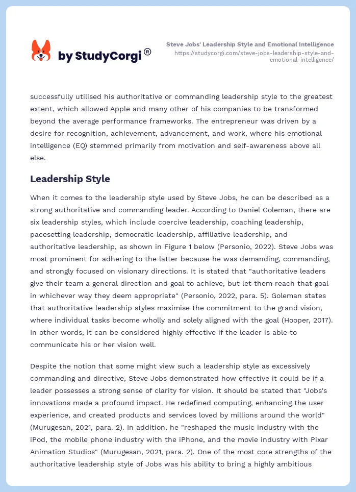 Steve Jobs' Leadership Style and Emotional Intelligence. Page 2