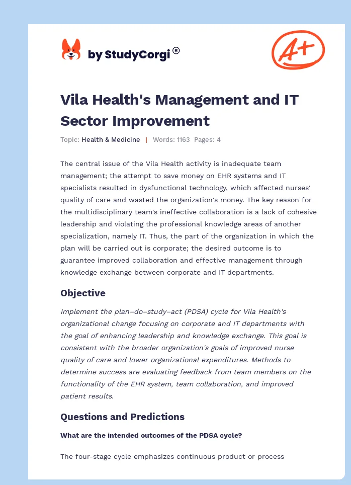 Vila Health's Management and IT Sector Improvement. Page 1