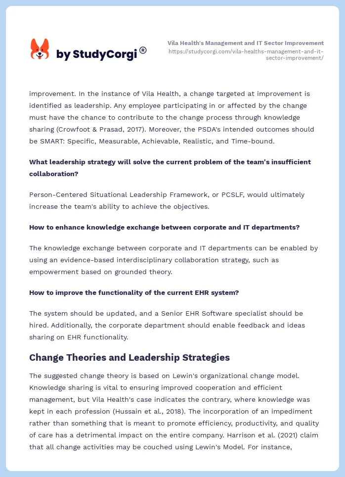 Vila Health's Management and IT Sector Improvement. Page 2