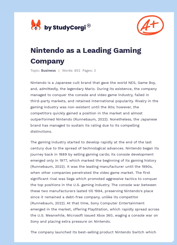 Nintendo as a Leading Gaming Company. Page 1