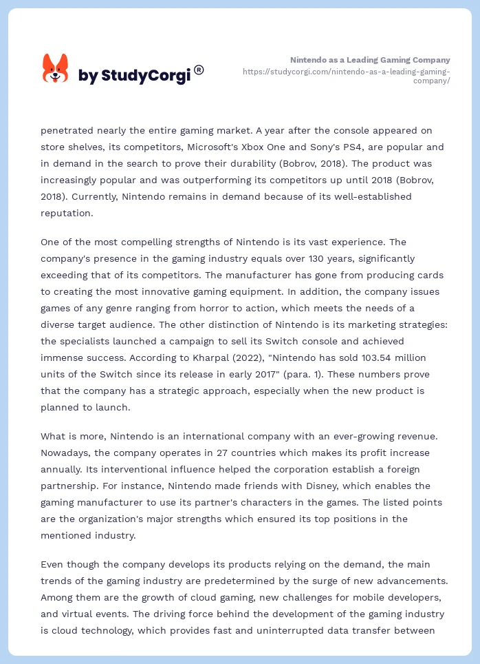Nintendo as a Leading Gaming Company. Page 2