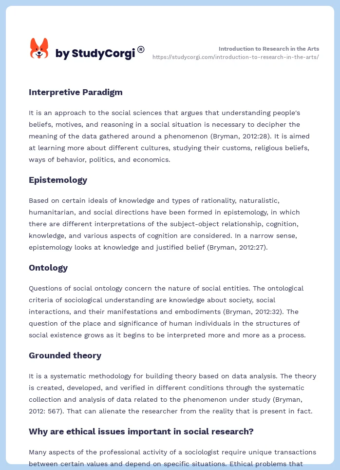 Introduction to Research in the Arts. Page 2