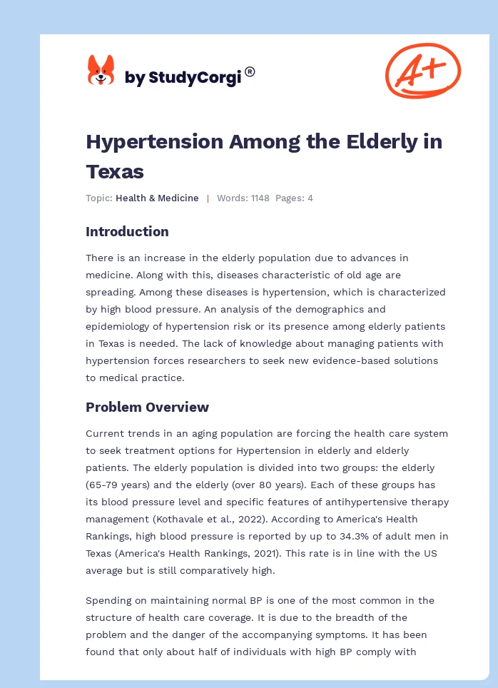 Hypertension Among the Elderly in Texas. Page 1