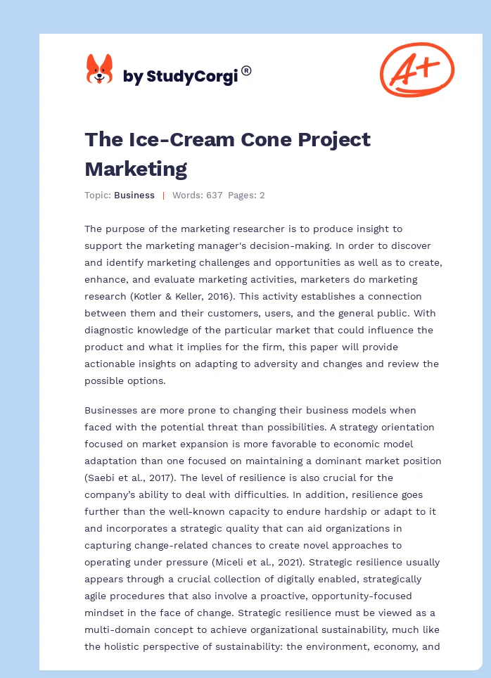 The Ice-Cream Cone Project Marketing. Page 1