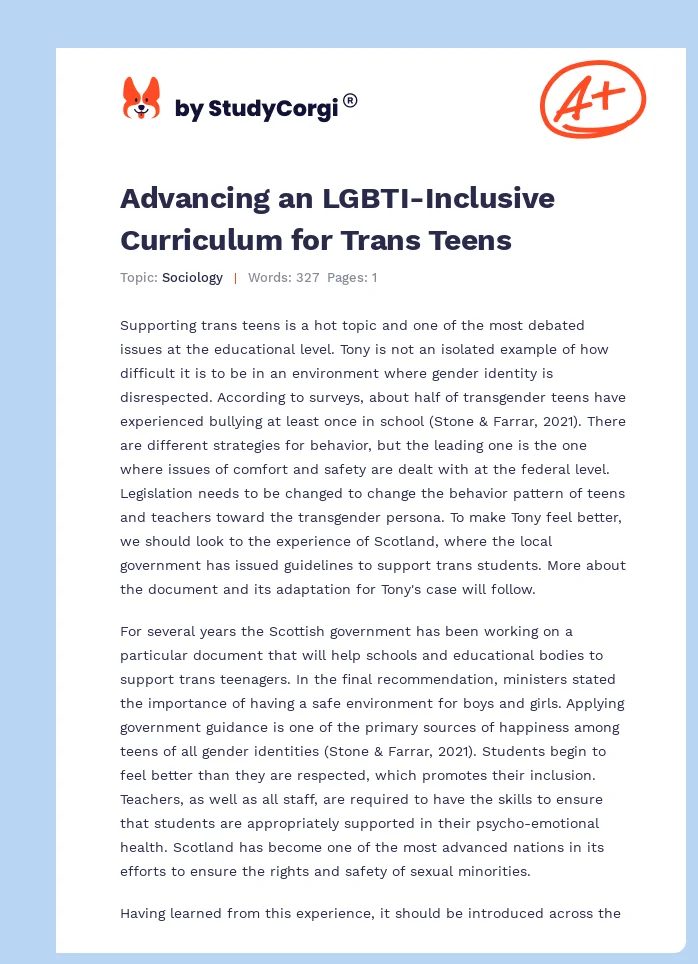 Advancing an LGBTI-Inclusive Curriculum for Trans Teens. Page 1