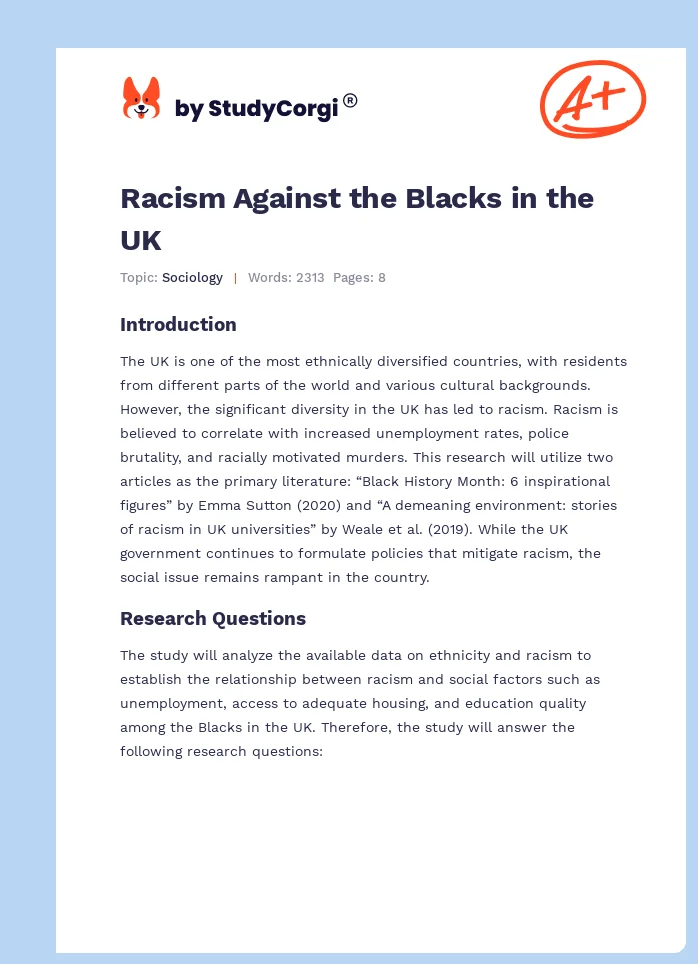 Racism Against the Blacks in the UK. Page 1