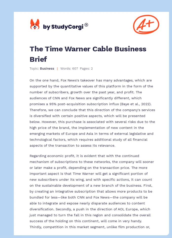 The Time Warner Cable Business Brief. Page 1