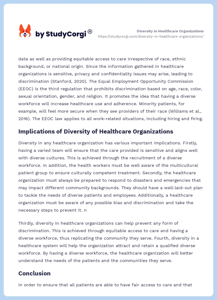 Diversity in Healthcare Organizations. Page 2
