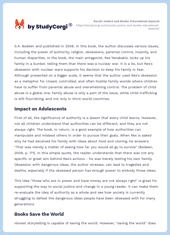 Social Justice and Books: Educational Aspects. Page 2