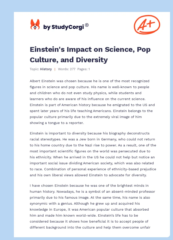 Einstein's Impact on Science, Pop Culture, and Diversity. Page 1