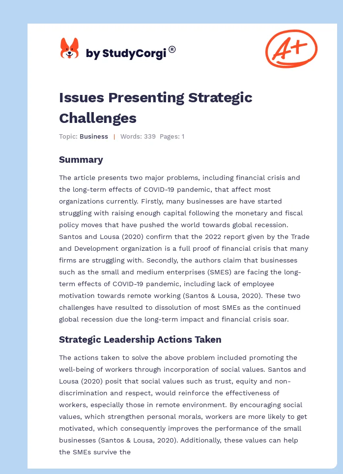 Issues Presenting Strategic Challenges. Page 1