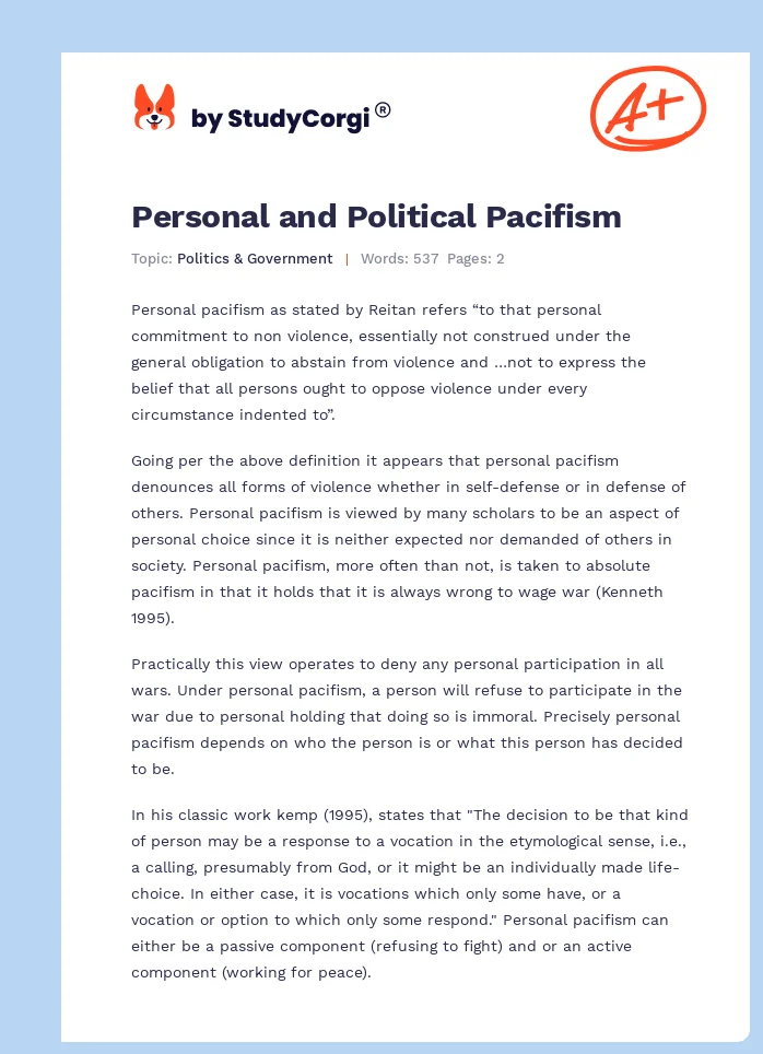 Personal and Political Pacifism. Page 1