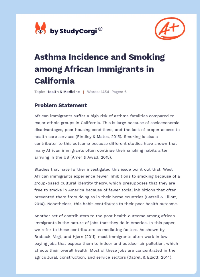 Asthma Incidence and Smoking among African Immigrants in California. Page 1