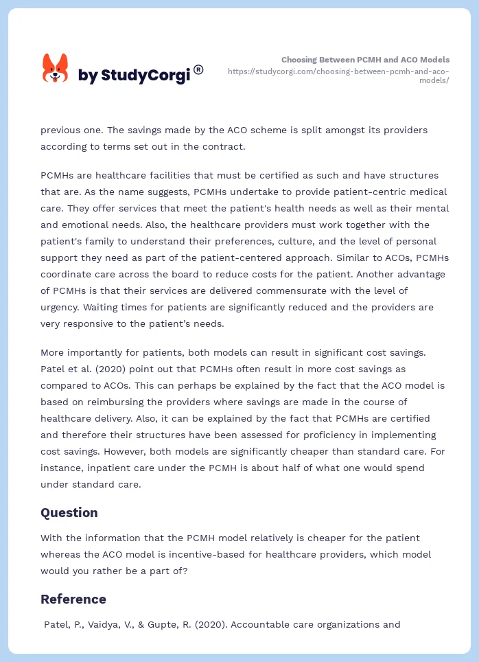 Choosing Between PCMH and ACO Models. Page 2