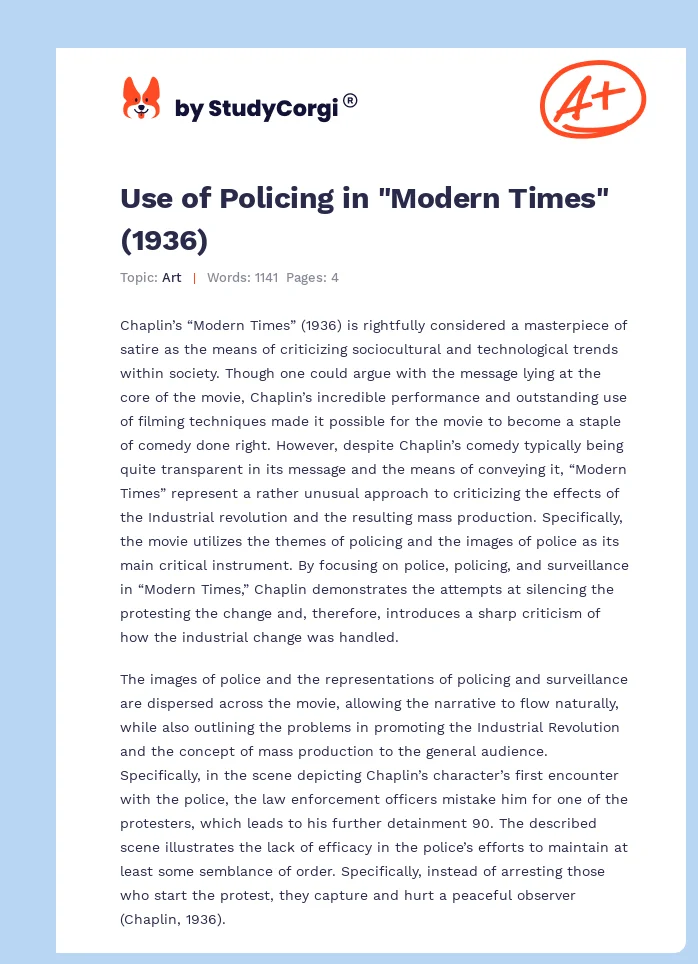 Use of Policing in "Modern Times" (1936). Page 1