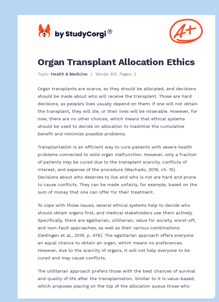 Organ Transplant Allocation Ethics. Page 1
