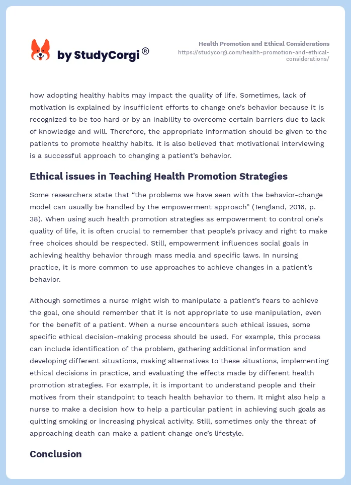 Health Promotion and Ethical Considerations. Page 2