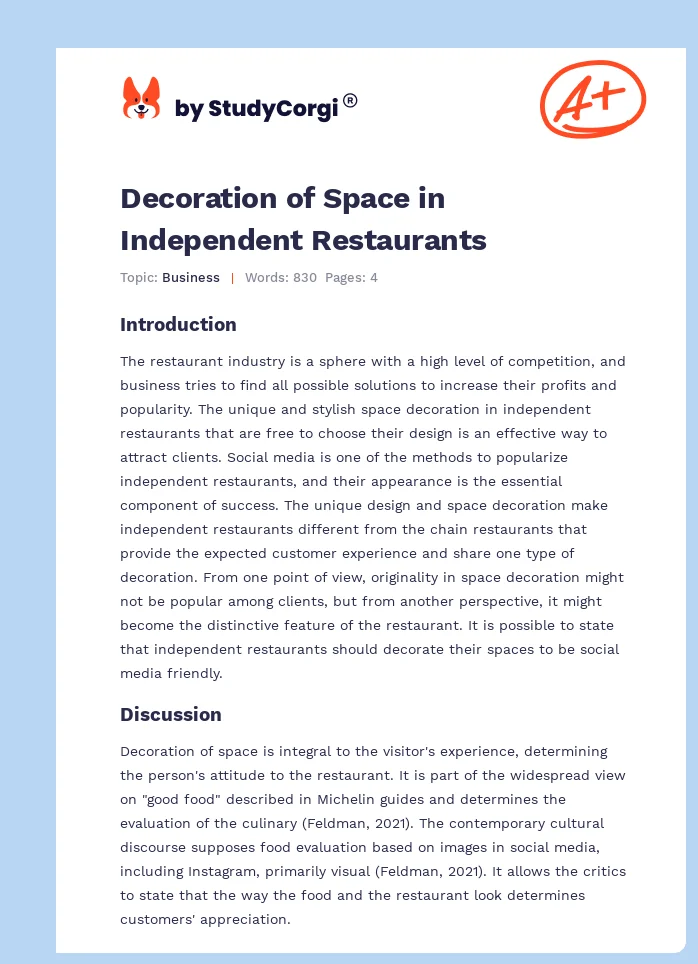 Decoration of Space in Independent Restaurants. Page 1