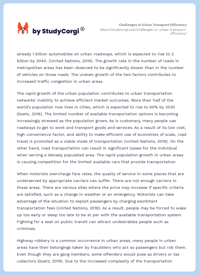 Challenges in Urban Transport Efficiency. Page 2