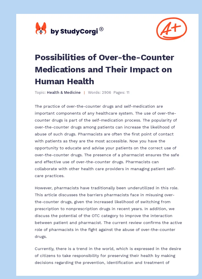 Possibilities of Over-the-Counter Medications and Their Impact on Human Health. Page 1
