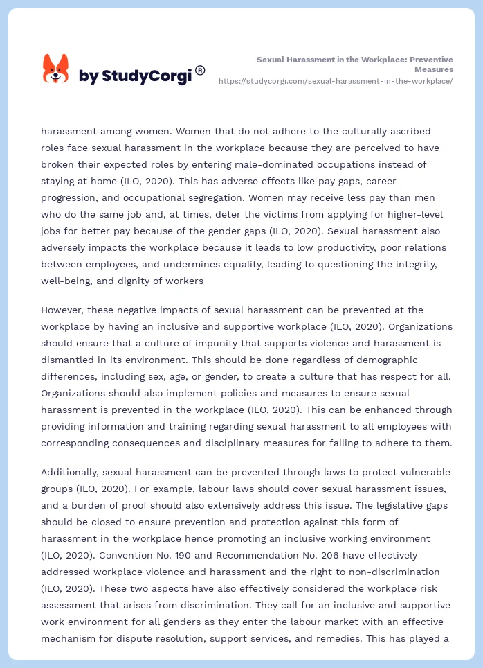 Sexual Harassment in the Workplace: Preventive Measures. Page 2